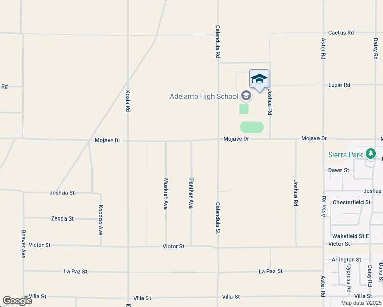 map of restaurants, bars, coffee shops, grocery stores, and more near Panther Avenue in Adelanto