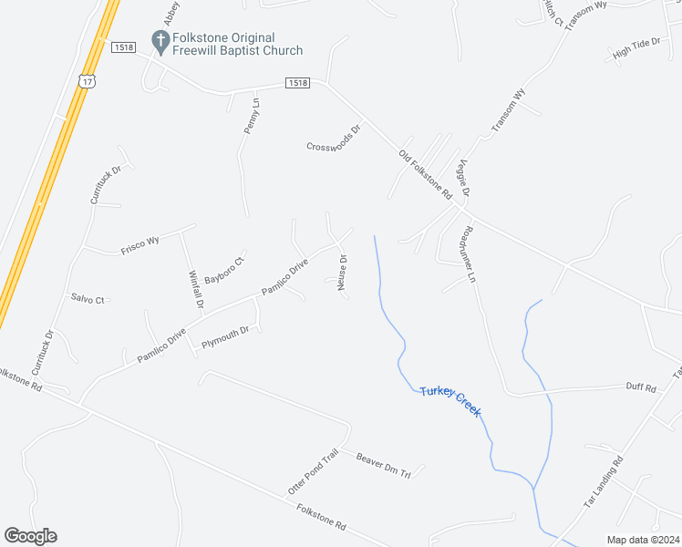 map of restaurants, bars, coffee shops, grocery stores, and more near 315 Neuse Drive in Holly Ridge