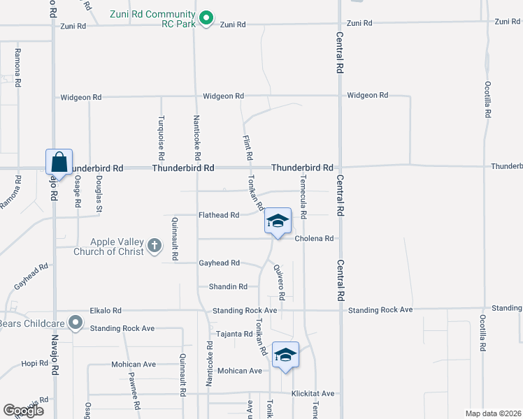 map of restaurants, bars, coffee shops, grocery stores, and more near 25676 Flathead Road in Apple Valley