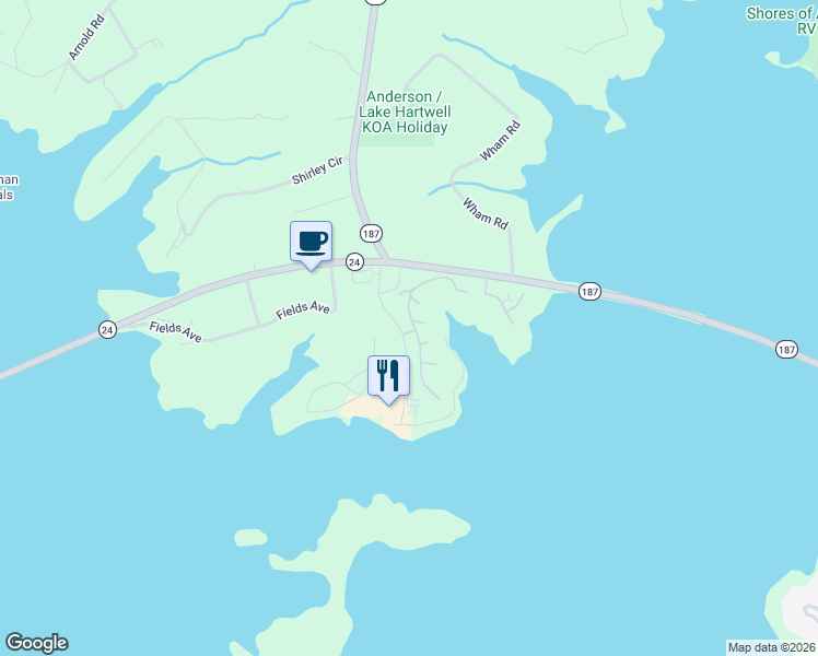 map of restaurants, bars, coffee shops, grocery stores, and more near 1603 Marina Road in Anderson