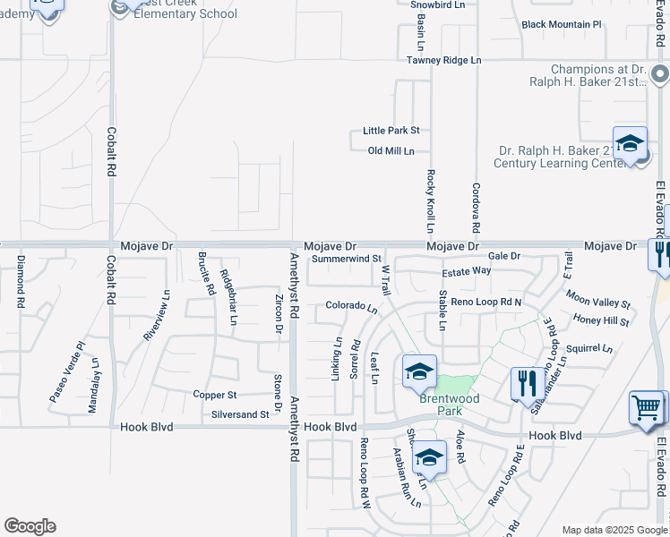 map of restaurants, bars, coffee shops, grocery stores, and more near 15255 Sunray Court in Victorville