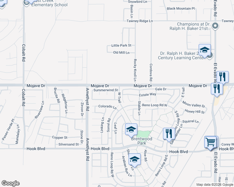 map of restaurants, bars, coffee shops, grocery stores, and more near 15255 Sunny Point Street in Victorville
