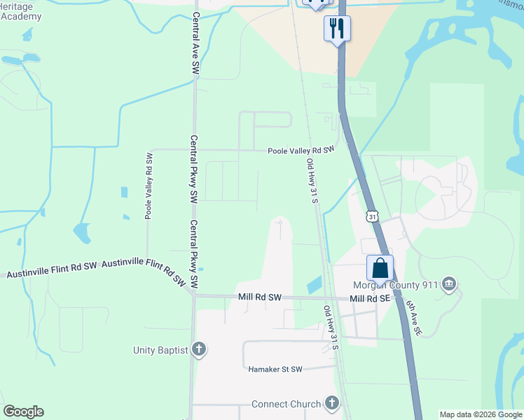 map of restaurants, bars, coffee shops, grocery stores, and more near 4119 Old Highway 31 in Decatur