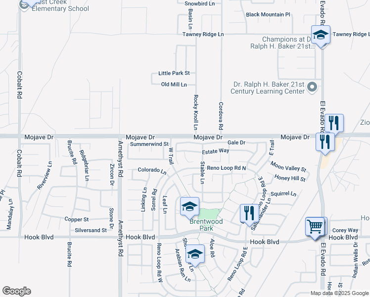 map of restaurants, bars, coffee shops, grocery stores, and more near 13954 Estate Way in Victorville