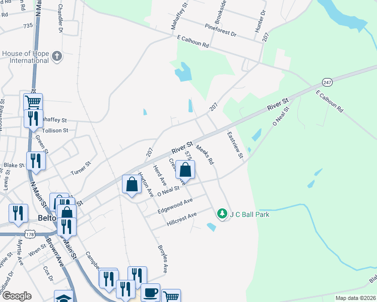 map of restaurants, bars, coffee shops, grocery stores, and more near 102 Guthrie Avenue in Belton