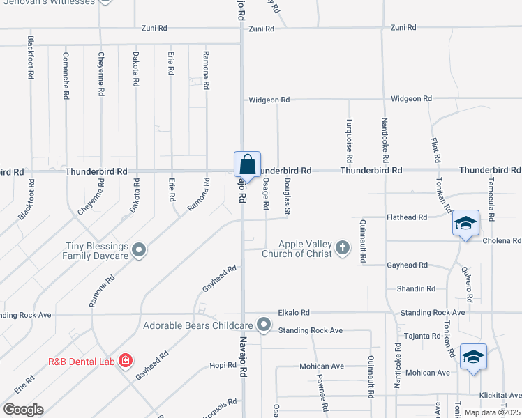 map of restaurants, bars, coffee shops, grocery stores, and more near 15192 Osage Road in Apple Valley