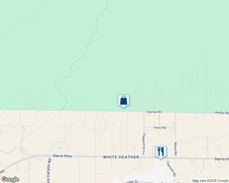 map of restaurants, bars, coffee shops, grocery stores, and more near 9877 Hierba Road in Santa Clarita