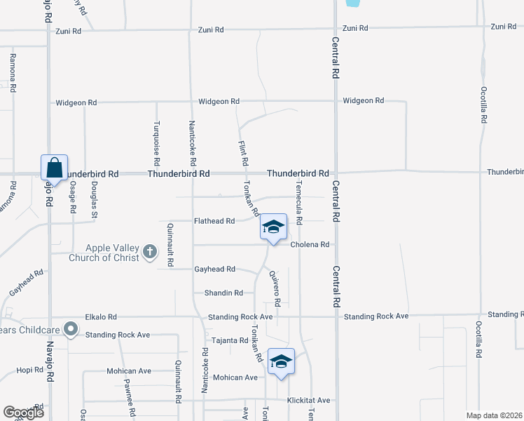 map of restaurants, bars, coffee shops, grocery stores, and more near 15149 Tonikan Court in Apple Valley