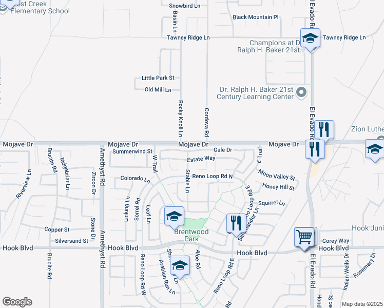 map of restaurants, bars, coffee shops, grocery stores, and more near 14039 Gale Drive in Victorville
