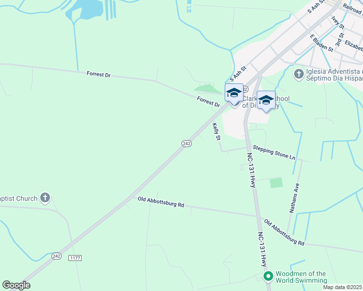 map of restaurants, bars, coffee shops, grocery stores, and more near North Carolina 242 Highway South in Bladenboro