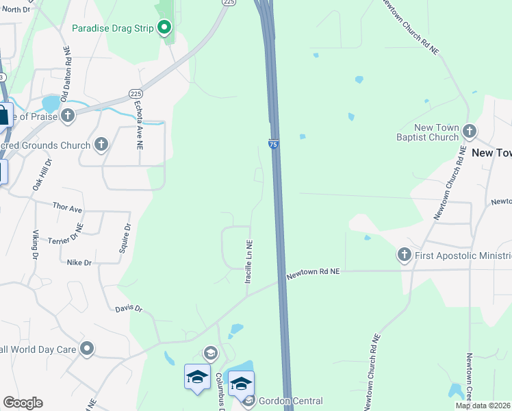 map of restaurants, bars, coffee shops, grocery stores, and more near 264 Iracille Lane Northeast in Calhoun