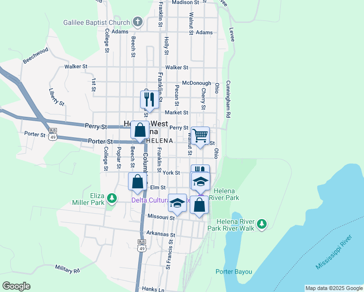 map of restaurants, bars, coffee shops, grocery stores, and more near 409 Porter Street in Helena-West Helena