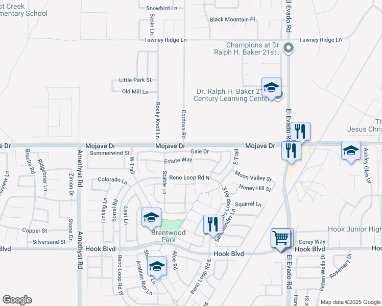 map of restaurants, bars, coffee shops, grocery stores, and more near 15298 Melody Lane in Victorville