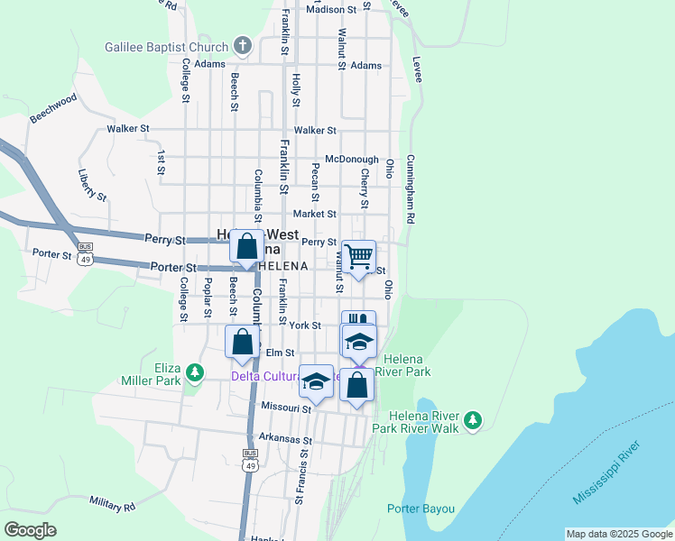 map of restaurants, bars, coffee shops, grocery stores, and more near 409 Porter Street in Helena-West Helena