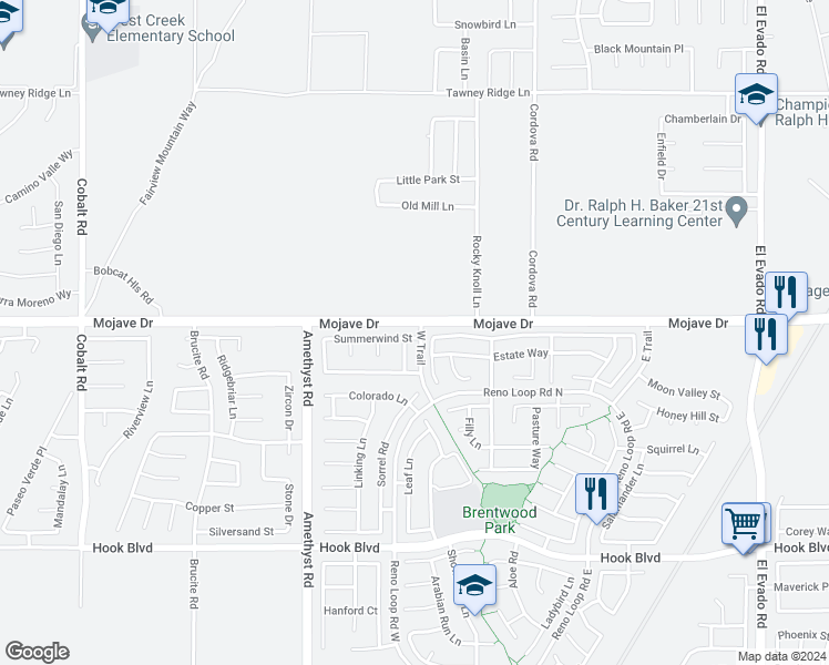 map of restaurants, bars, coffee shops, grocery stores, and more near 13892 Summerwind Street in Victorville