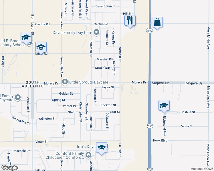 map of restaurants, bars, coffee shops, grocery stores, and more near 11788 Taylor Street in Adelanto