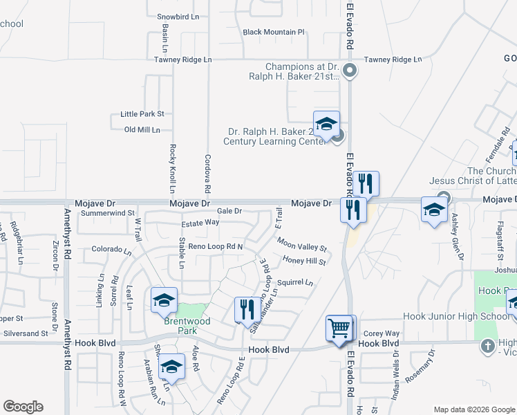 map of restaurants, bars, coffee shops, grocery stores, and more near 14240 Gale Drive in Victorville