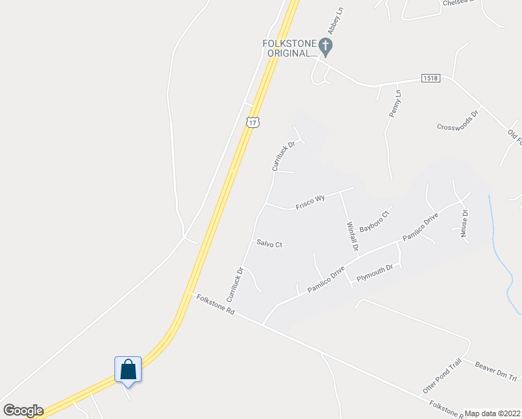 map of restaurants, bars, coffee shops, grocery stores, and more near 296 Currituck Drive in Holly Ridge