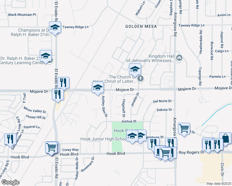 map of restaurants, bars, coffee shops, grocery stores, and more near 14930 San Miguel Dr in Victorville