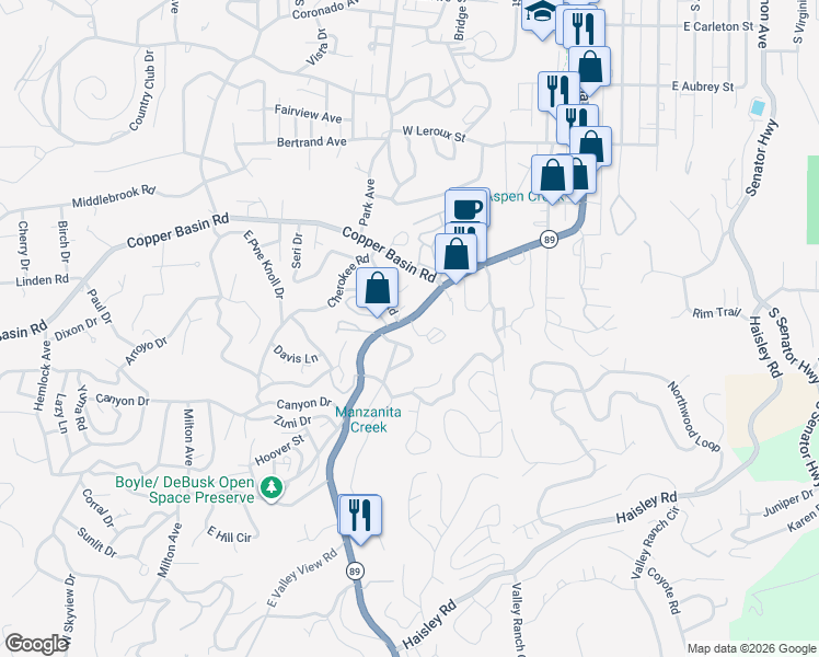 map of restaurants, bars, coffee shops, grocery stores, and more near 706 White Spar Road in Prescott