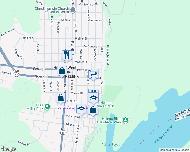 map of restaurants, bars, coffee shops, grocery stores, and more near 622 Cherry Street in Helena-West Helena