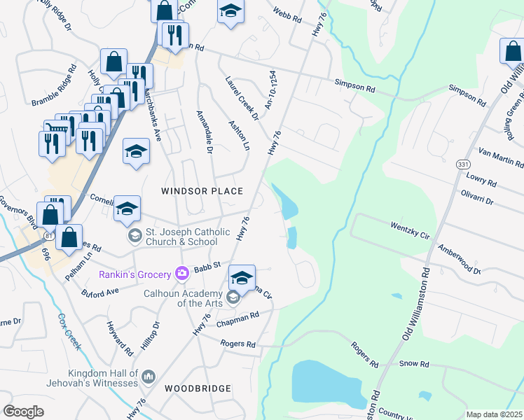 map of restaurants, bars, coffee shops, grocery stores, and more near 1900 East Calhoun Street in Anderson