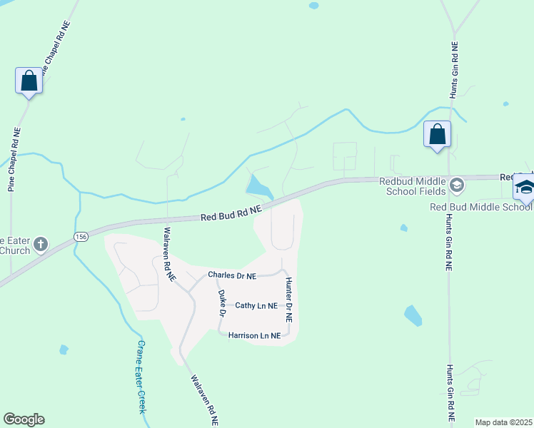 map of restaurants, bars, coffee shops, grocery stores, and more near 107 Wade Drive Northeast in Calhoun