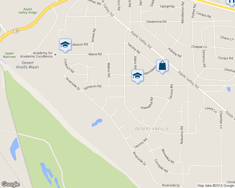 map of restaurants, bars, coffee shops, grocery stores, and more near 18056 Manitou Road in Apple Valley