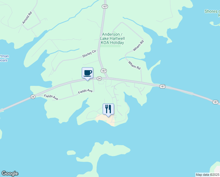 map of restaurants, bars, coffee shops, grocery stores, and more near 218A Pelican Lane in Anderson