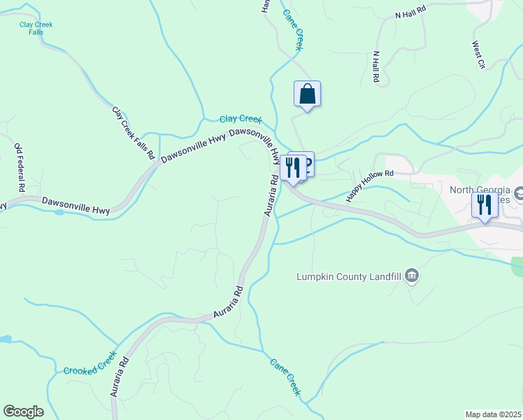 map of restaurants, bars, coffee shops, grocery stores, and more near 0 Auraria Road in Dahlonega