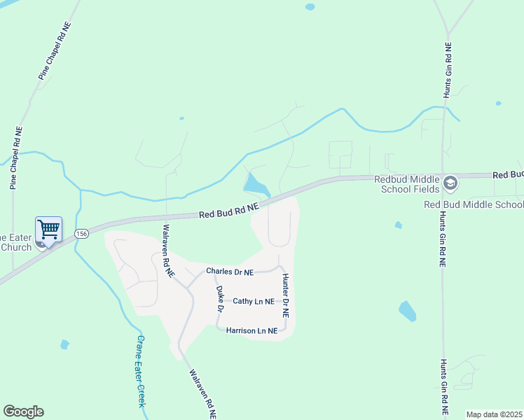 map of restaurants, bars, coffee shops, grocery stores, and more near 107 Wade Drive Northeast in Calhoun