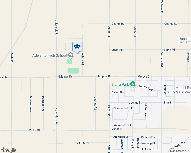 map of restaurants, bars, coffee shops, grocery stores, and more near Joshua Road in Adelanto