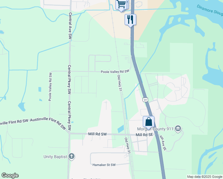 map of restaurants, bars, coffee shops, grocery stores, and more near 130 Mill Road Southwest in Decatur