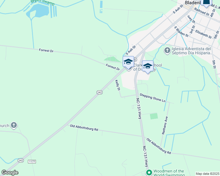 map of restaurants, bars, coffee shops, grocery stores, and more near 1200 South Main Street in Bladenboro
