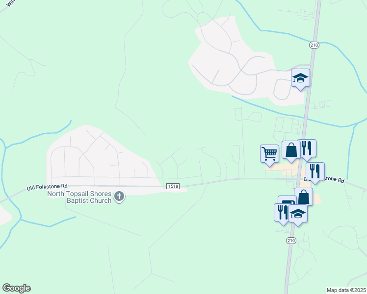 map of restaurants, bars, coffee shops, grocery stores, and more near 412 Wind Sail Court in Sneads Ferry