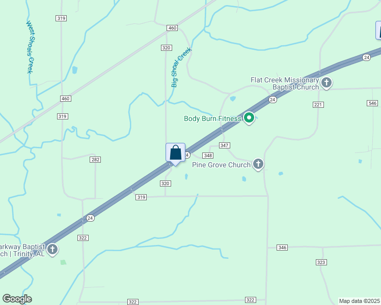 map of restaurants, bars, coffee shops, grocery stores, and more near 2 County Road 348 in Trinity