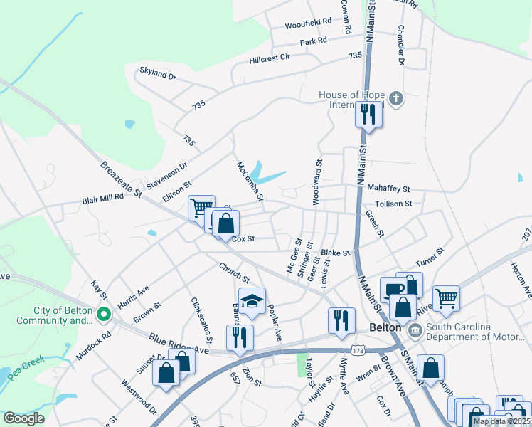 map of restaurants, bars, coffee shops, grocery stores, and more near 200 Rice Street in Belton