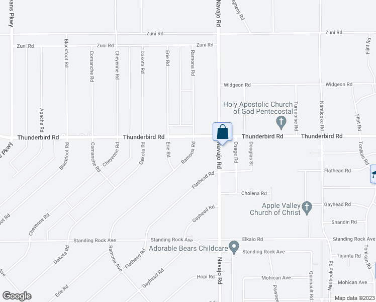 map of restaurants, bars, coffee shops, grocery stores, and more near 15240 Ramona Road in Apple Valley