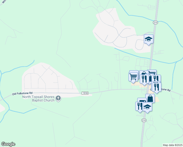 map of restaurants, bars, coffee shops, grocery stores, and more near 412 Wind Sail Court in Sneads Ferry