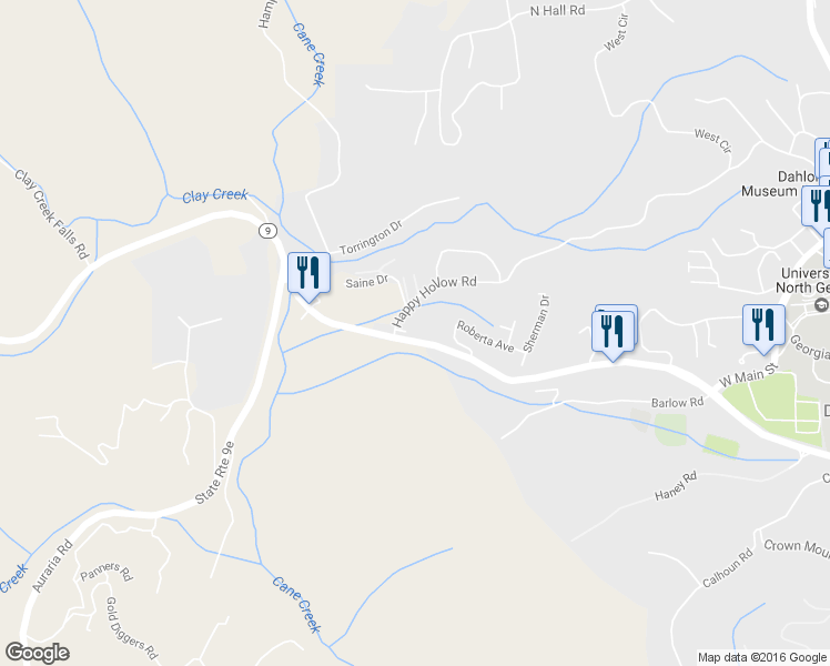 map of restaurants, bars, coffee shops, grocery stores, and more near 70 Cherry Blossom Drive in Dahlonega