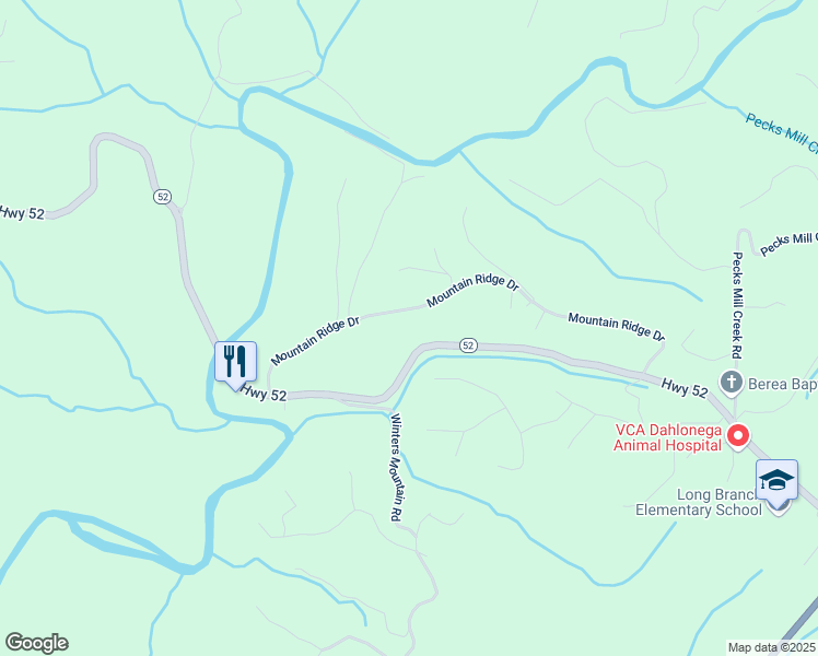 map of restaurants, bars, coffee shops, grocery stores, and more near 300 Mountain Ridge Drive in Dahlonega