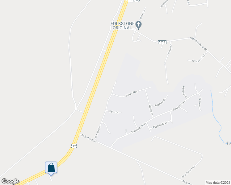map of restaurants, bars, coffee shops, grocery stores, and more near 305 Frisco Way in Holly Ridge