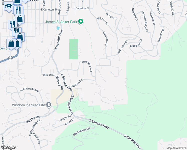 map of restaurants, bars, coffee shops, grocery stores, and more near 720 City Lights in Prescott