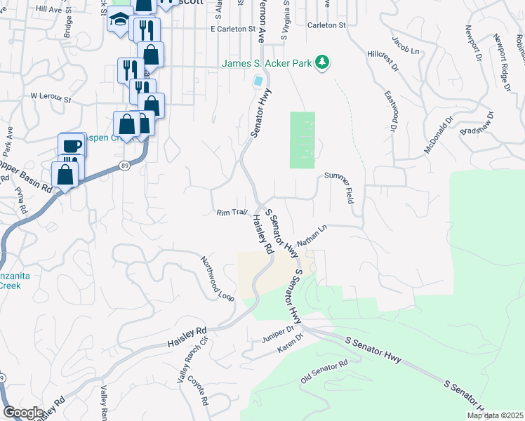 map of restaurants, bars, coffee shops, grocery stores, and more near 177 South Senator Highway in Prescott