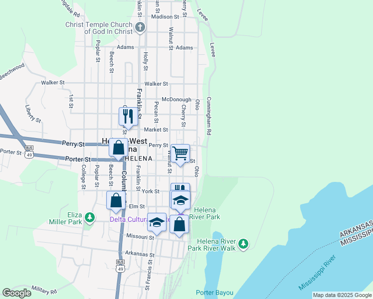 map of restaurants, bars, coffee shops, grocery stores, and more near 622 Cherry Street in Helena-West Helena