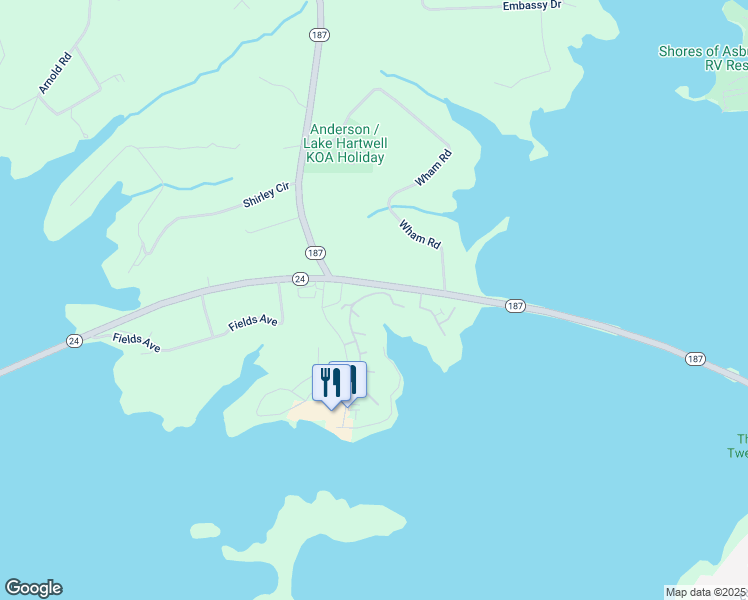 map of restaurants, bars, coffee shops, grocery stores, and more near 109 Harbor Drive in Anderson