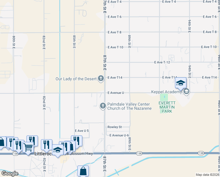 map of restaurants, bars, coffee shops, grocery stores, and more near 8723 East Avenue U in Littlerock