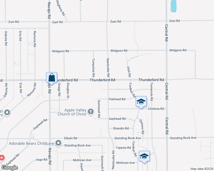 map of restaurants, bars, coffee shops, grocery stores, and more near 22118 Broken Lance Road in Apple Valley