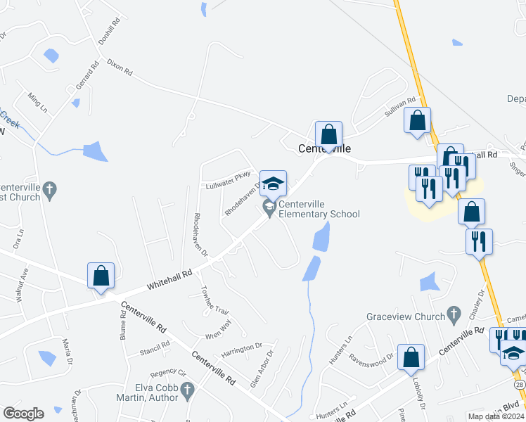 map of restaurants, bars, coffee shops, grocery stores, and more near 1532 Whitehall Road in Anderson