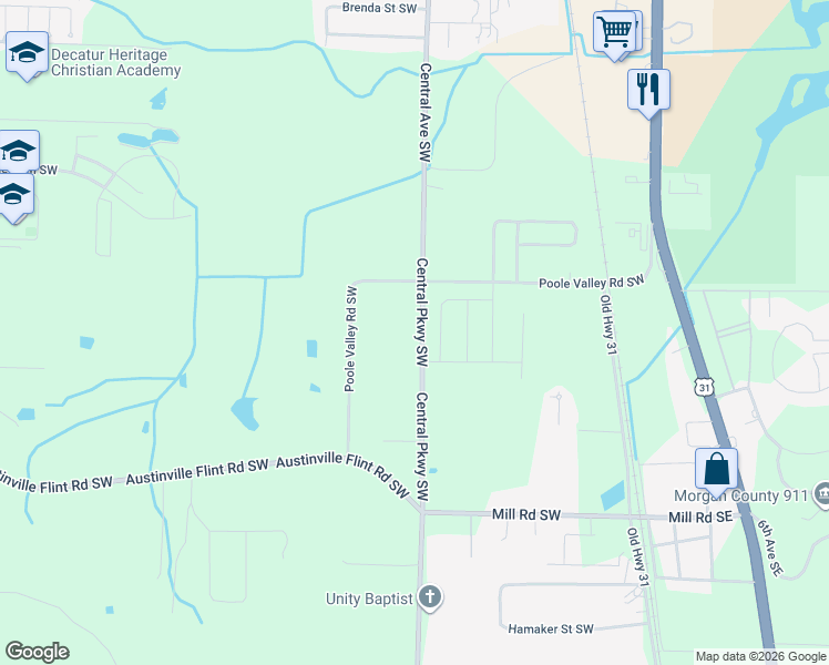 map of restaurants, bars, coffee shops, grocery stores, and more near 4100-4392 Central Parkway Southwest in Decatur